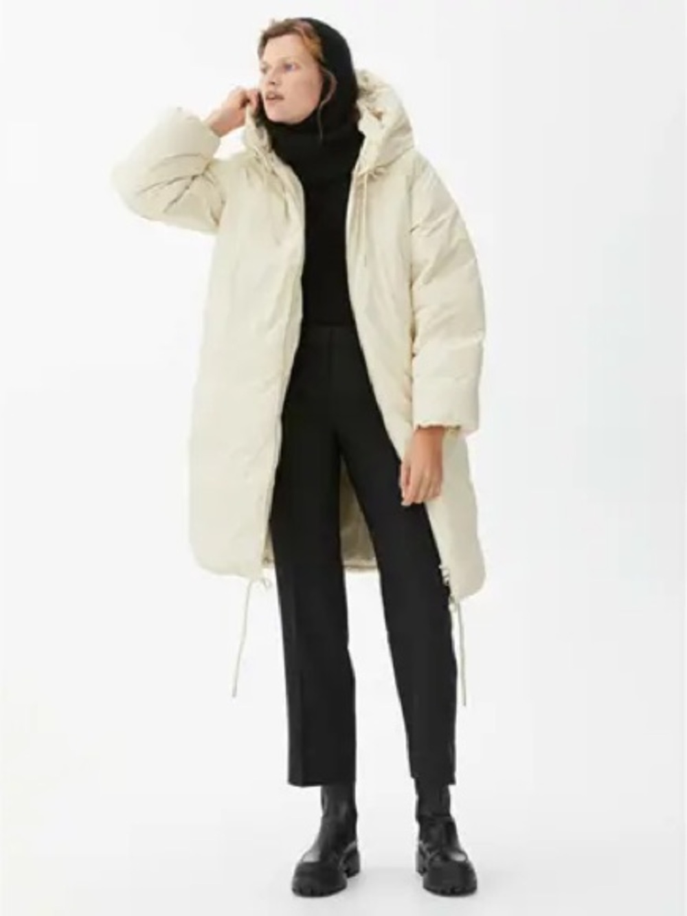 Arket Cream Long Puffer Coat with Hood